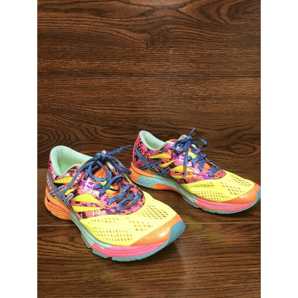 Asics Gel Noosa Tri 10 Women Yellow Pink Running Shoes Lace Up Size 6 T580N EUC!